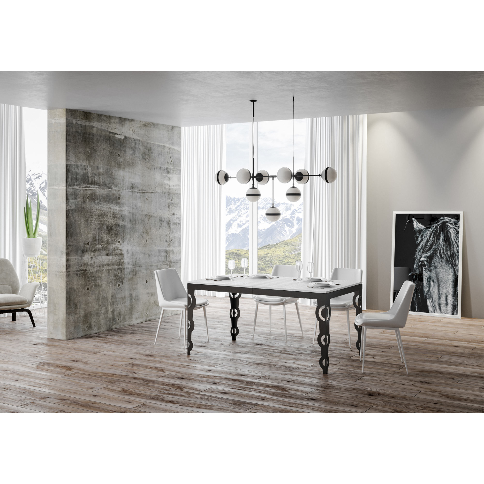 Table extensible 90x120/380 cm Karamay Evolution Frêne Blanc cadre Anthracite