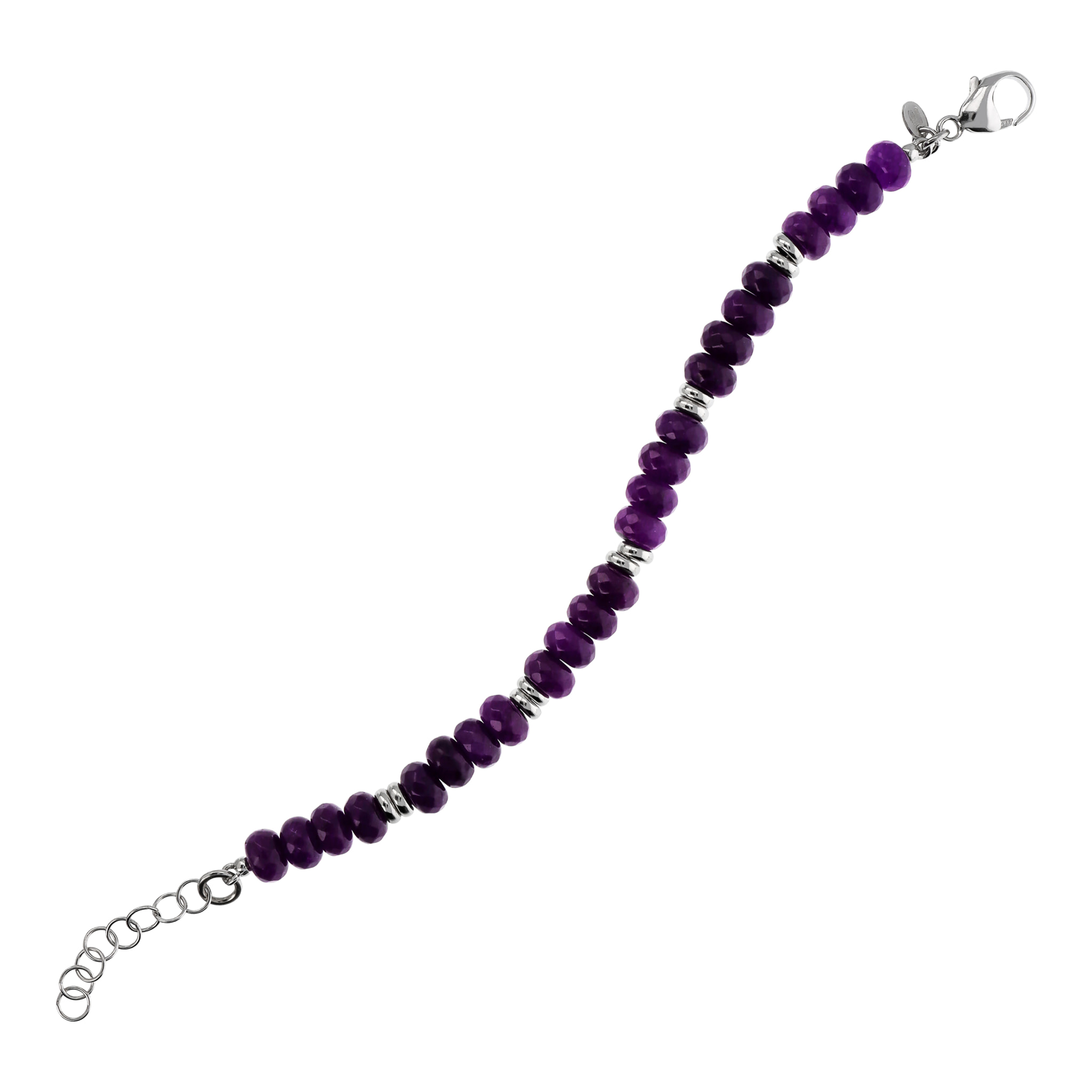 Bracciale di Rondelle Argentate e in Pietra Naturale Quarzo Viola in Argento 925 placcato Rodio