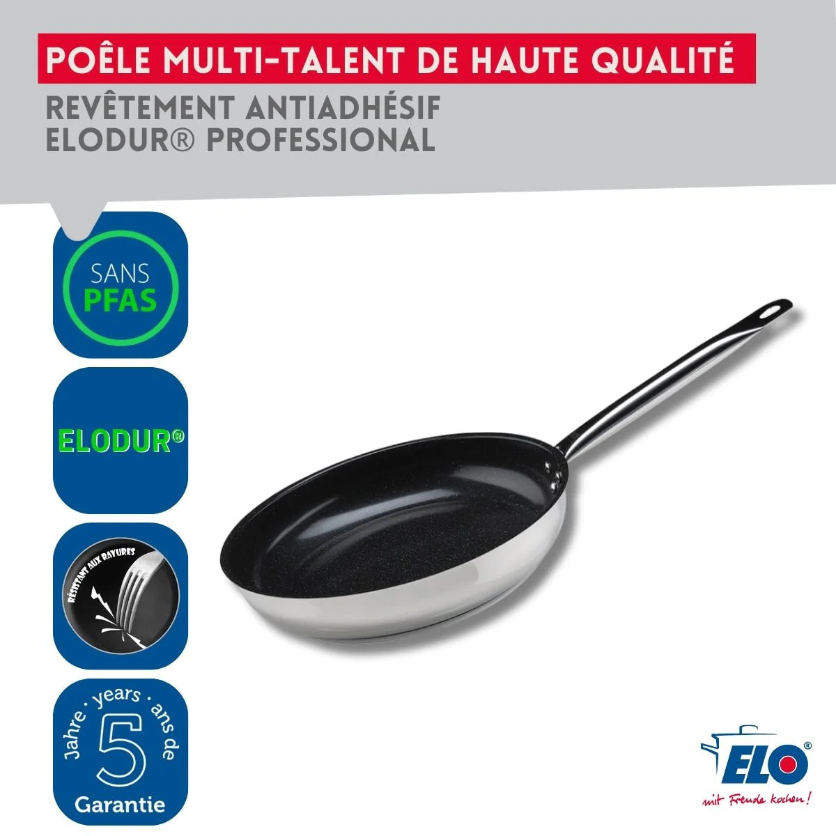 Set Poêle 28 cm céramique sans PFAS et couvercle Profi Therm Platinum Elo