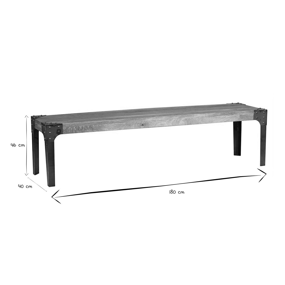 Banc industriel en bois manguier massif et métal noir L180 cm MADISON