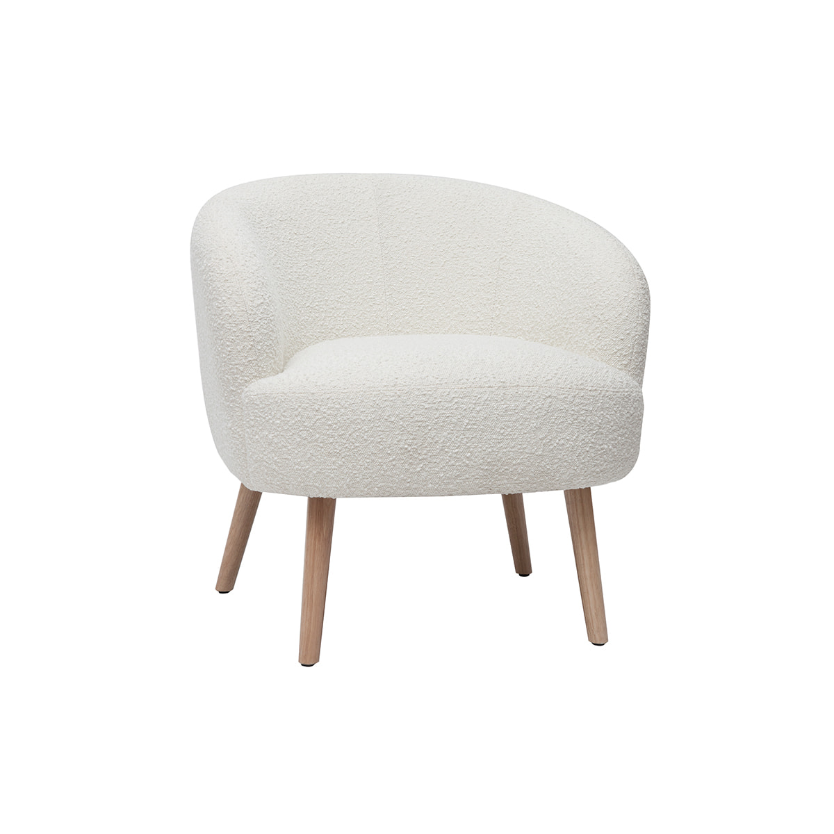 Fauteuil scandinave en tissu effet laine bouclée blanc cassé et bois clair MAGGIE