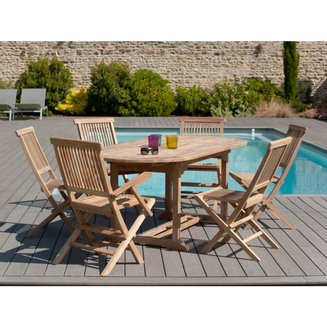 HARRIS - Table de jardin 6/8 personnes - ovale extensible - 150/200*90 cm en bois Teck brut