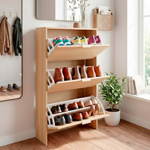 Scarpiera A Ribalta Salvaspazio 3 Ante E 6 Ripiani Mobile Portascarpe Fino A 20 Paia Di Scarpe Ingresso Corridoio Retro Porta 113 x 60 x 22 Cm Rovere