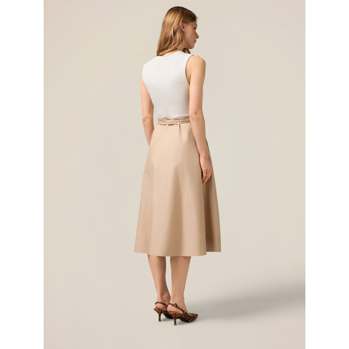 Oltre - Vestido bicolor con cinturón - Beige
