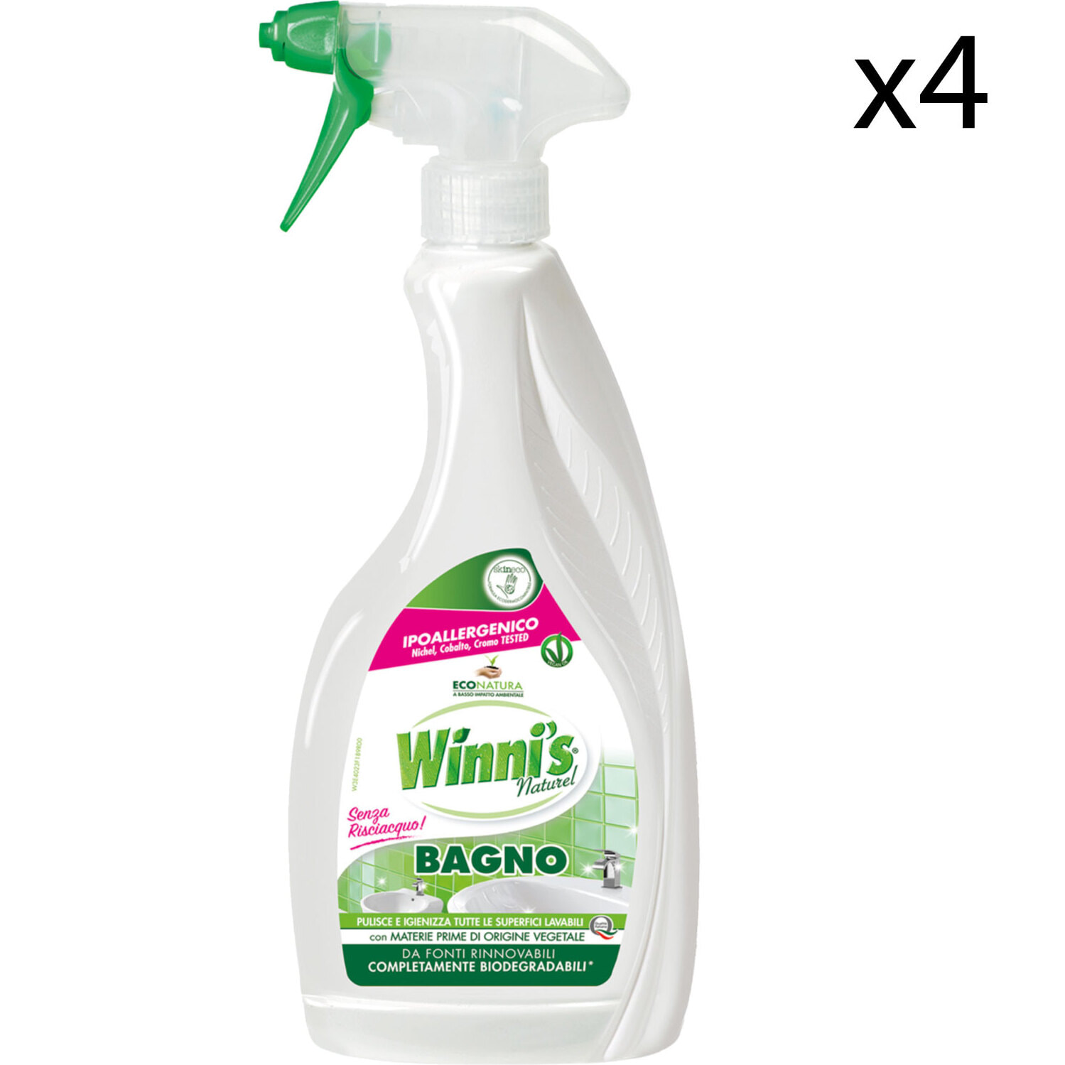 4x Winni's Naturel Bagno Detergente Spray Senza Risciacquo - 4 Flaconi da 500ml