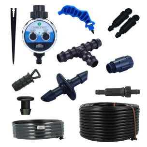 PLANETA HUERTO | Kit de riego por goteo con programador, Completo y ecológico - Kit de Riego Incluye 25 m de tubería, goteros regulables, filtro, reductor de presión y más