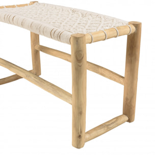 WILL - Banc en branches de teck naturel assise en macramé blanc