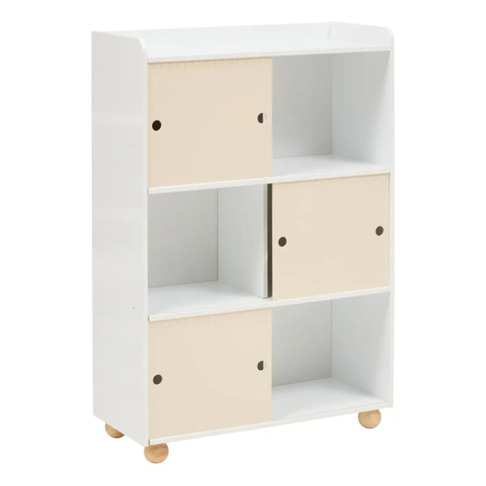 Meuble de Rangement Enfant Bouli 3 Portes Coulissantes Beige 69,5x30x101 cm
