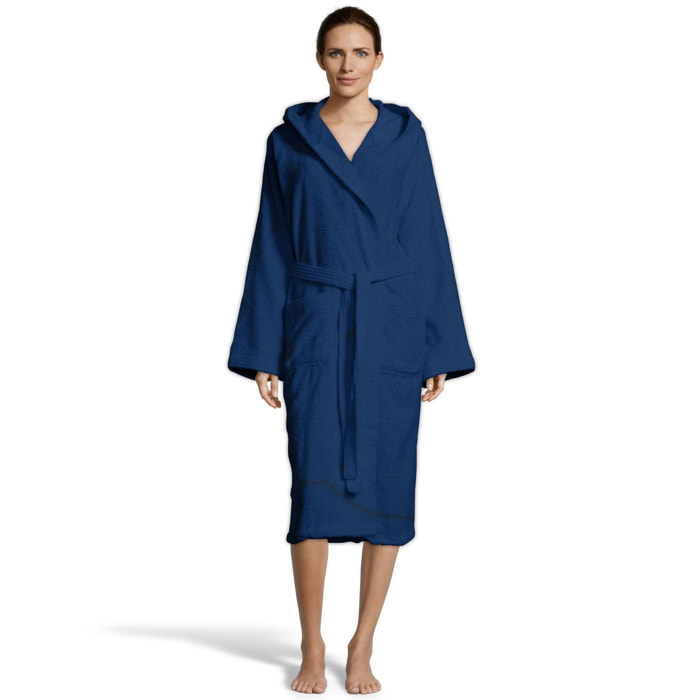 Bassetti Morbido Accappatoio 360 gr con Cappuccio 100% Cotone Uomo Donna Spugna Taglie Forti - ITALY Designed - Collezione VIVIAN - INDIGO DC