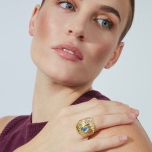 Anillo de Cristal Multicolor acabado en oro amarillo de 18K