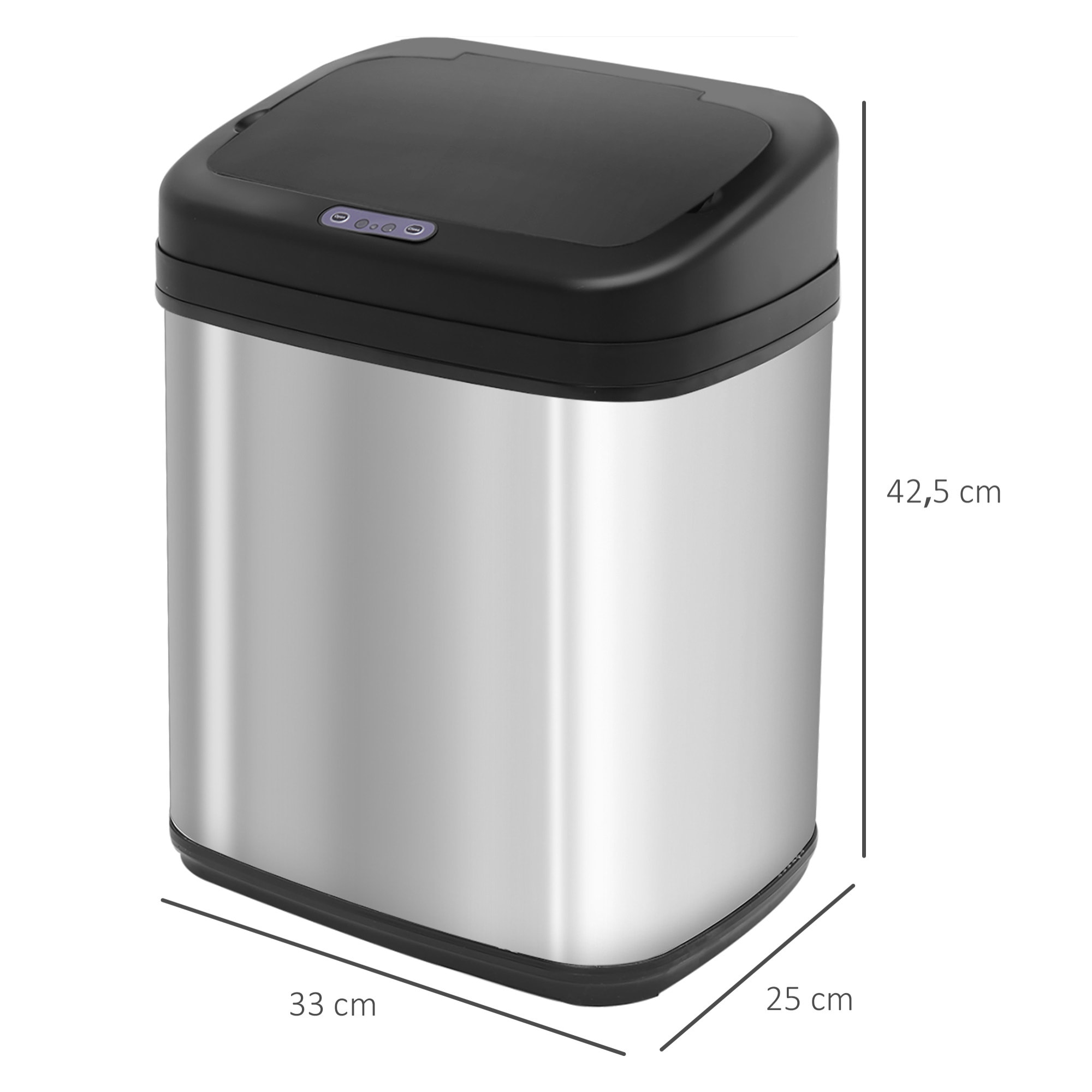 Cubo de Basura Automático 20L Papelera de Cocina de Acero Inoxidable con Sensor Infrarrojo Apertura Automática Cubo Interior Extraíble y Asa 33x25x42,5 cm Plata y Negro