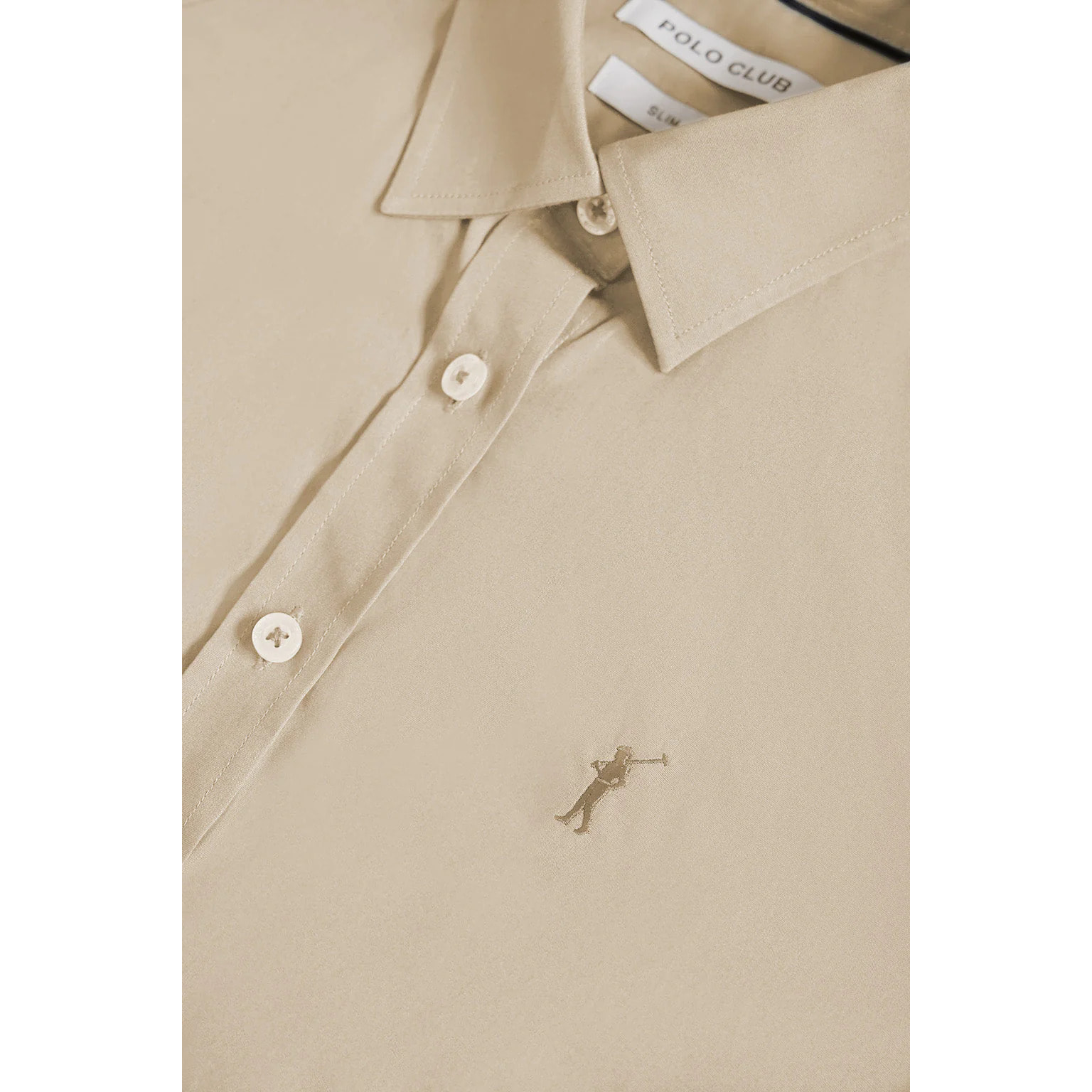 Camicia in popeline Slim Fit beige con ricamo Rigby Go