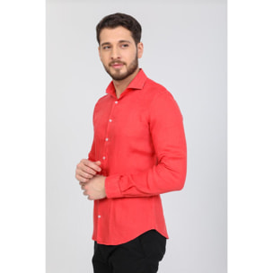 Camicia Uomo 1 Bottone Francese Slim Lino Unito Corallo
