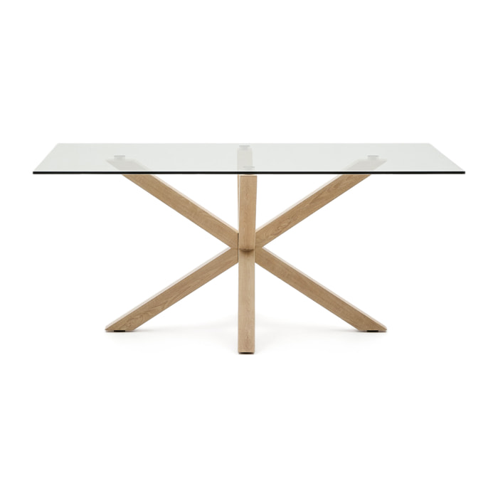 Mesa Argo de cristal y patas de acero efecto madera 160 x 90 cm