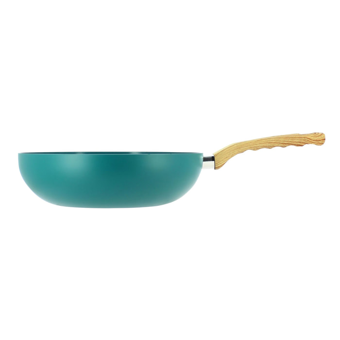 Wok 28cm en aluminium recyclé bleu canard - tous feux COLORAMA