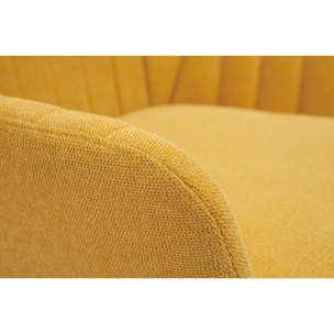 Fauteuil design en tissu effet velours texturé jaune moutarde et métal noir GASTON