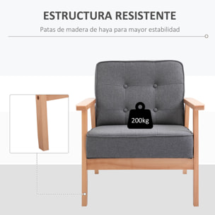 Butaca de Salón Moderno Sillón Individual Tapizado en Lino con Asiento Acolchado y Marco de Madera para Oficina Dormitorio Carga 200 kg 70x64,5x74 cm Gris