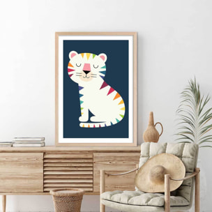 Affiche  tigre en arc en ciel Affiche + cadre en bois - Chêne