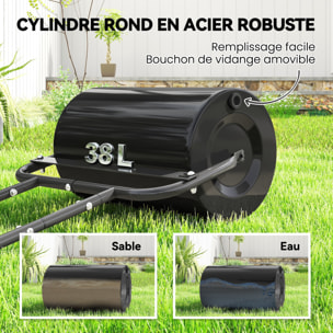 Rouleau à gazon jardin en acier avec poignée dim. 59L x 32l x 113H cm lestage max. 38 L noir
