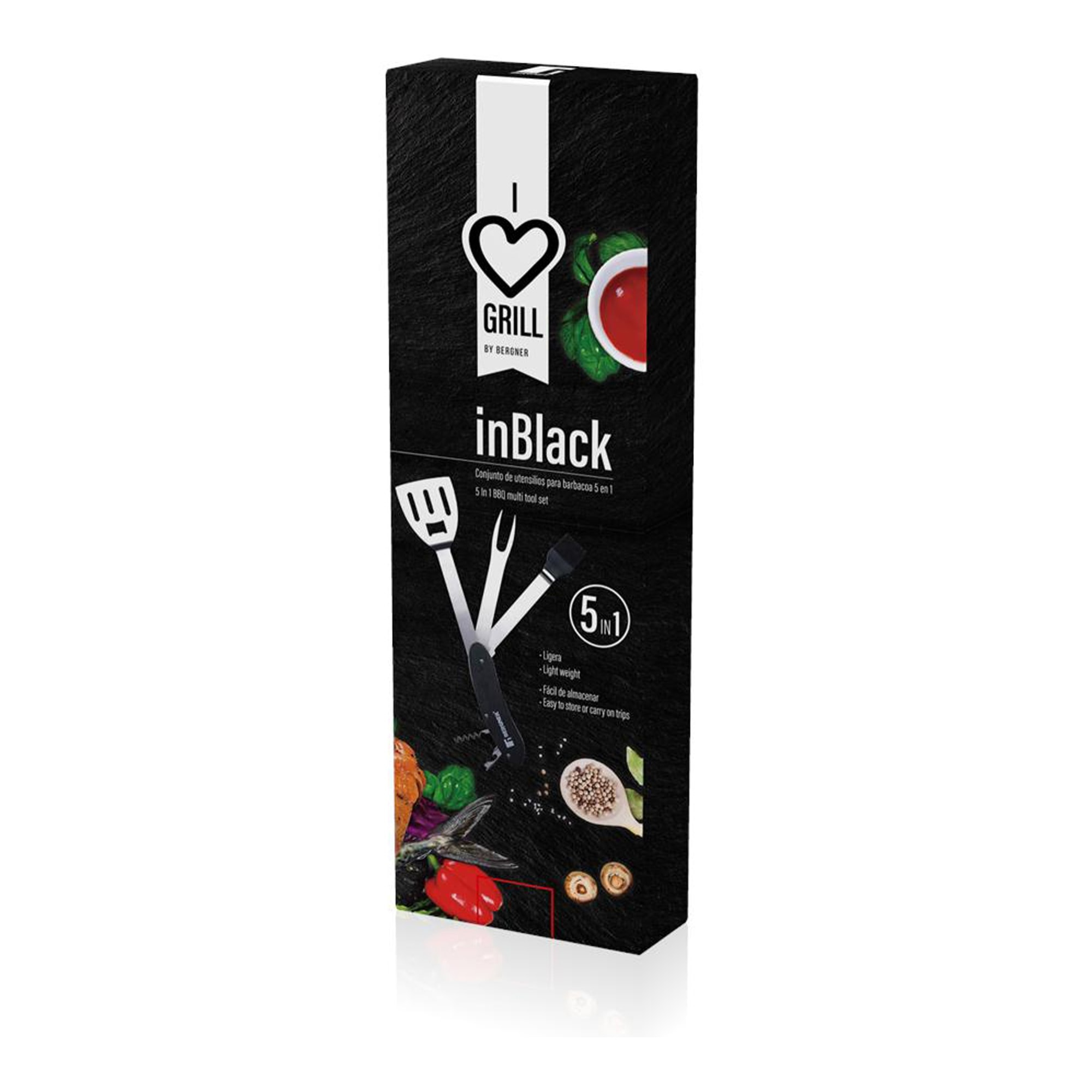 Set multiusos 5 en 1 para barbacoa en color negro bergner colección in black