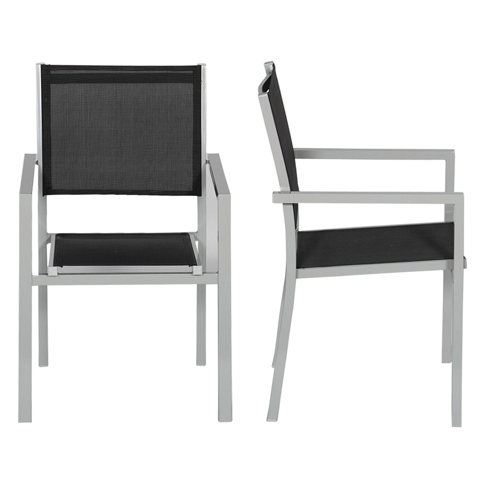 Lot de 10 chaises en aluminium gris - textilène noir