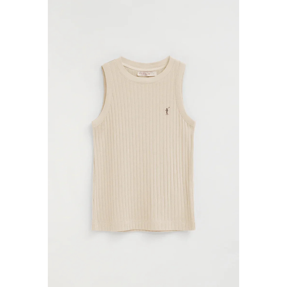 Camiseta sin mangas beige de canalé con corte slim y bordado Rigby Go