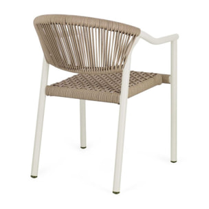 Set di 4 sedie con braccioli FORMENTERA in alluminio beige e fibra sintetica sabbia, impilabili