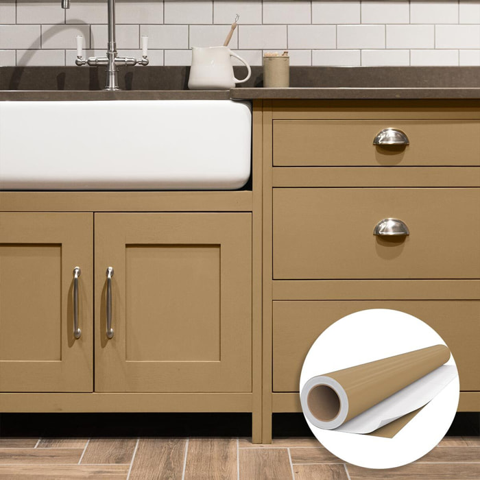 Rouleau adhésif décoratif Vinyle au Mètre - Marron clair - Sticker Lavable Imperméable Mur Cuisine Meubles