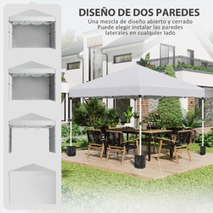 Carpa Plegable Pop-up Gazebo 3x3 m Cenador Plegable con 2 Paredes Laterales Anti-UV Altura Ajustable en 3 Niveles Sacos de Arena y Bolsa de Transporte con Ruedas para Camping Fiestas Blanco