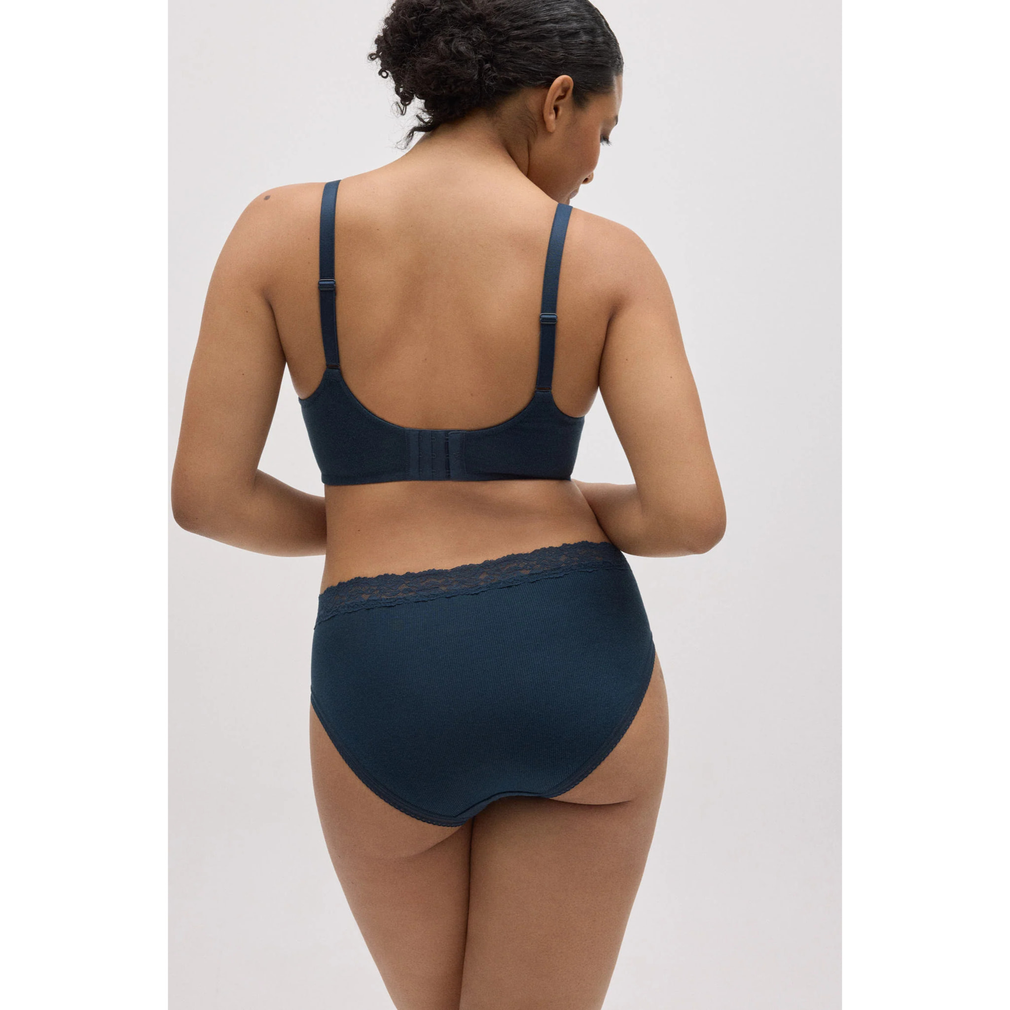 Slip midi a coste con pizzo blu navy