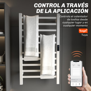 Toallero Eléctrico de Pared 110W Radiador Toallero Eléctrico con Control WIFI Pantalla Táctil Temporizador 10 Barras Temperatura Ajustable Bajo Consumo IPX4 Blanco