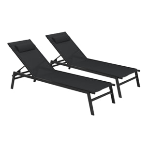 Transats inclinables Faro 5 positions en aluminium noir - lot de 2