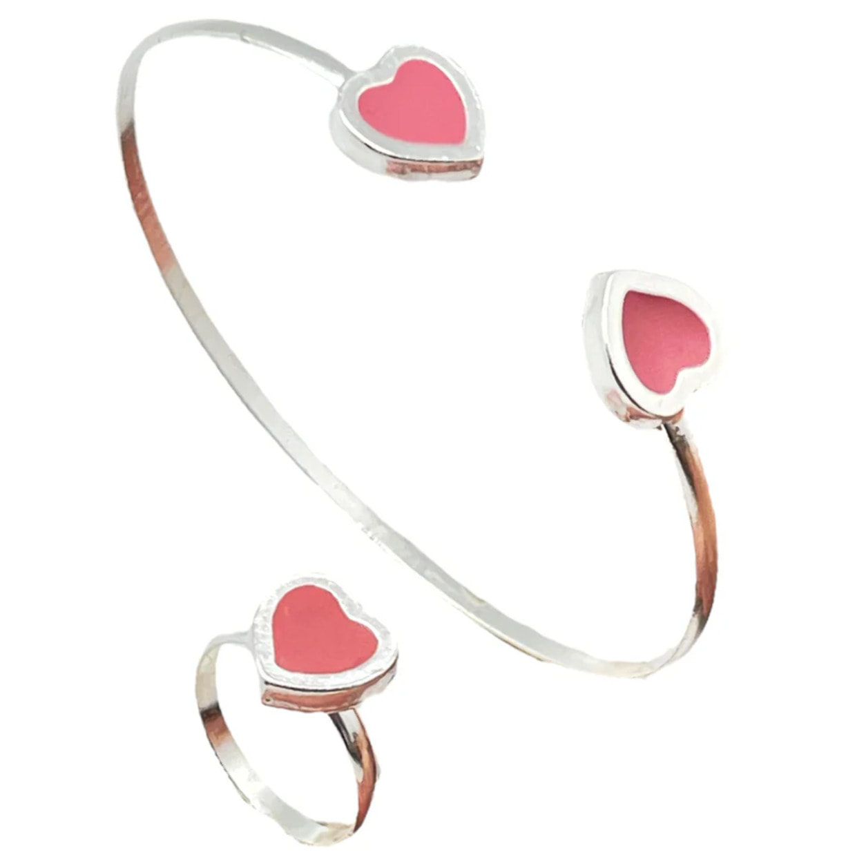 Conjunto Colors Corazón Pulsera y anillo plata 10µ Rosa