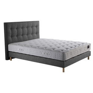 Ensemble Reflet + tête de lit capitonnée - Matelas ressorts ensachés éco conçu - Sommier Gris éléphant