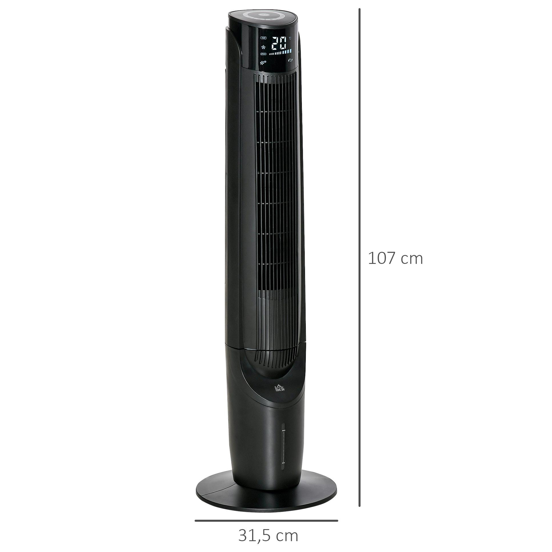 HOMCOM Ventilateur colonne tour rafraichisseur d'air 2 en 1 oscillant 60 W ultra silencieux télécommande incluse minuterie 4 modes 3 vitesses Ø 31 x 107 cm noir