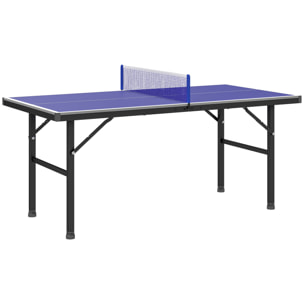 Mini table de ping pong pliable dim. 153 x 76 x 67 cm piètement antidérapant métal noir table MDF filet bleu