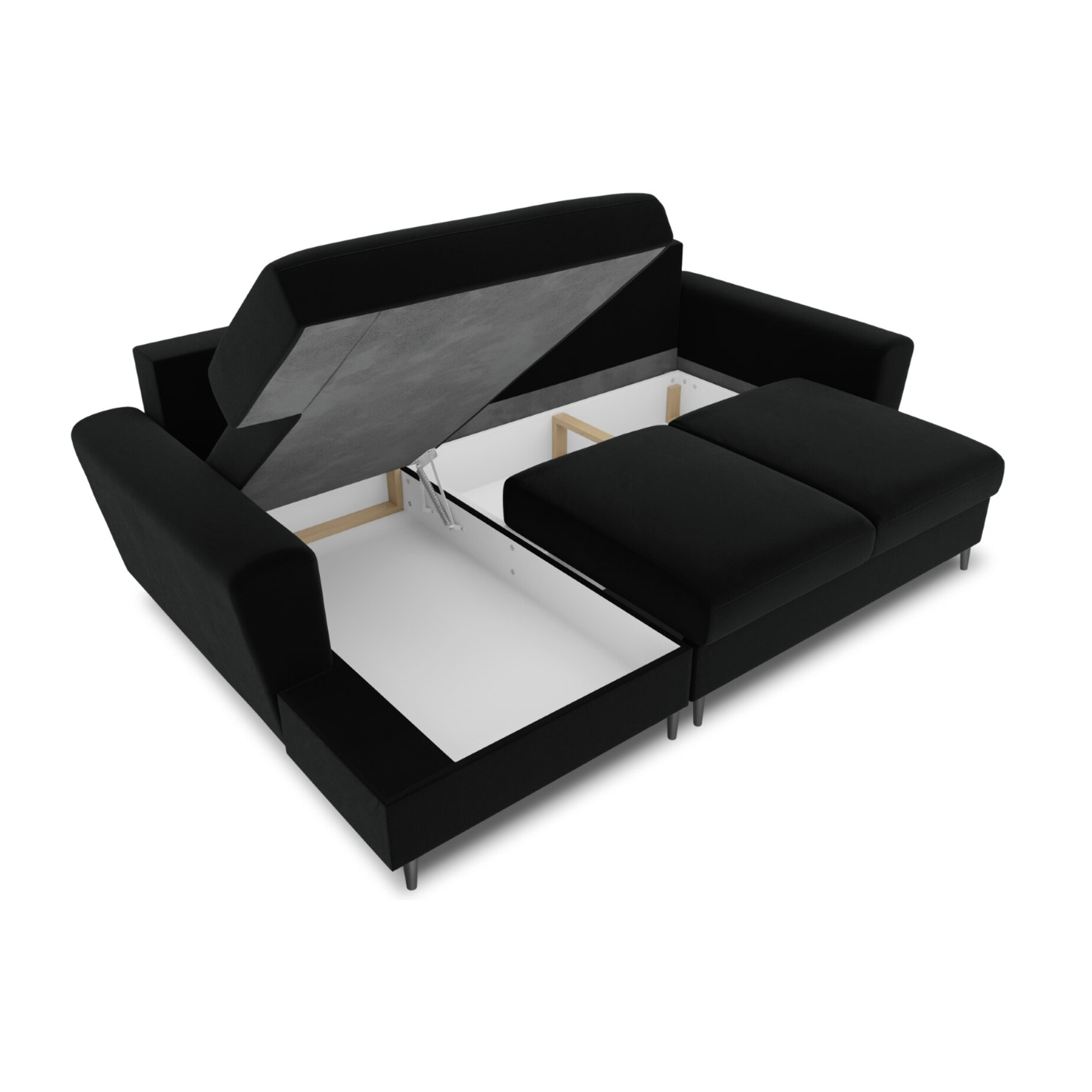 Canapé d'angle gauche convertible avec coffre de rangement "Kyoto" 4 places en velours noir