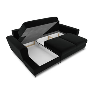 Canapé d'angle gauche convertible avec coffre de rangement "Kyoto" 4 places en velours noir