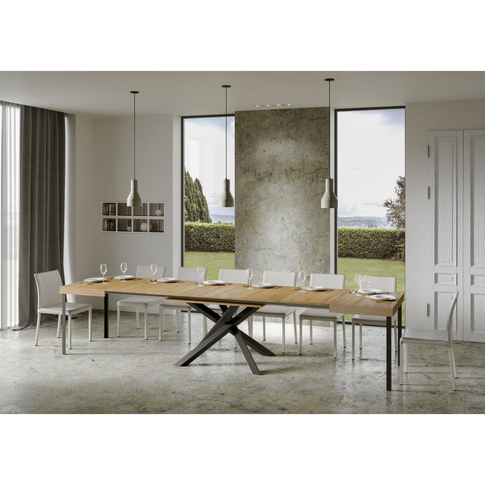 Mesa extensible 90x180/440 cm Volantis Roble Natural estructura Antracita