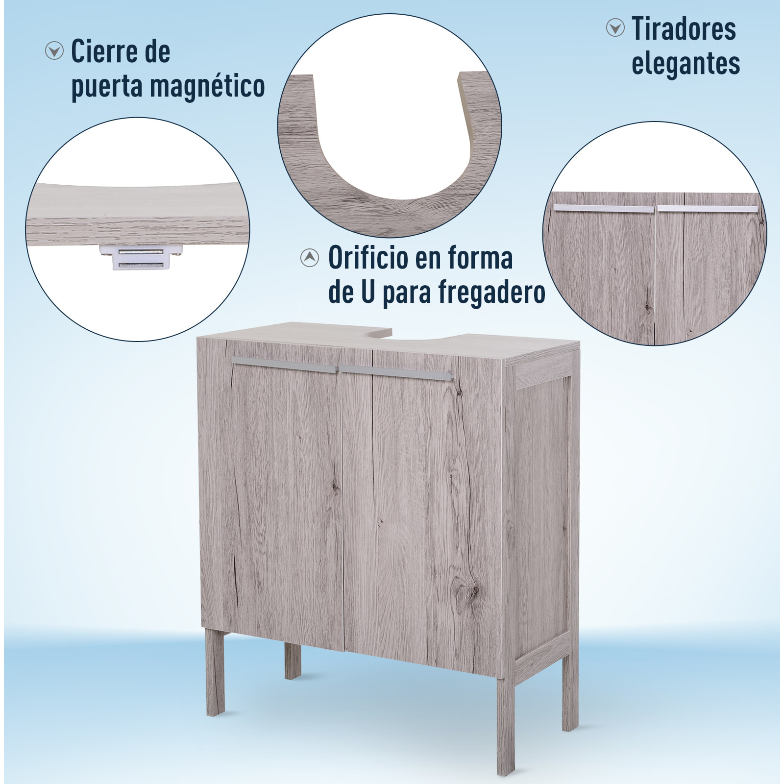 Mueble Bajo de Lavabo con 2 Puertas de Madera MDF 60x30x70cm