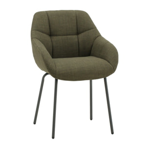Set di 2 poltroncine SMICHOV in tessuto verde scuro e gambe in metallo nero, con braccioli