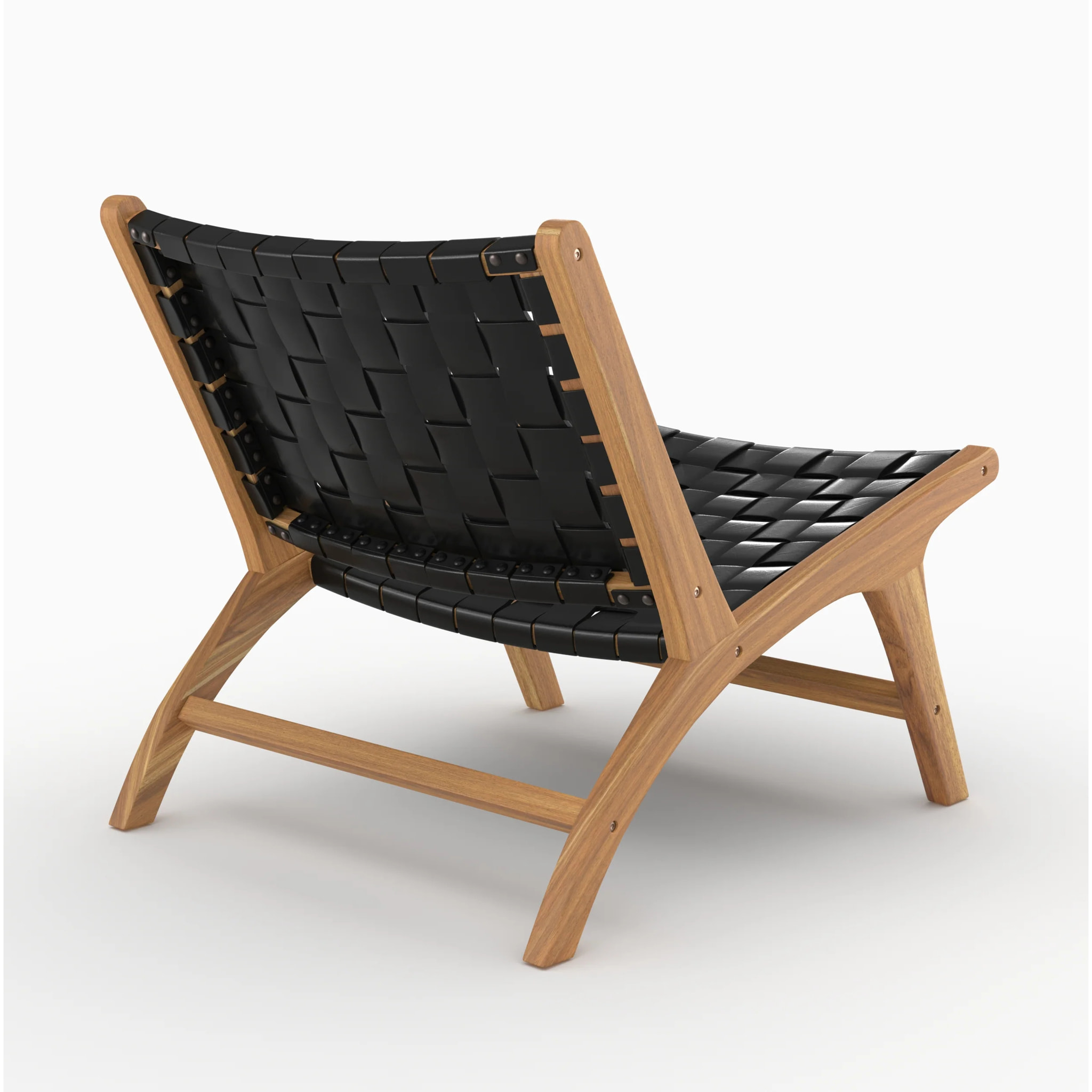 Fauteuil en teck et cuir tréssé noir - Kuna