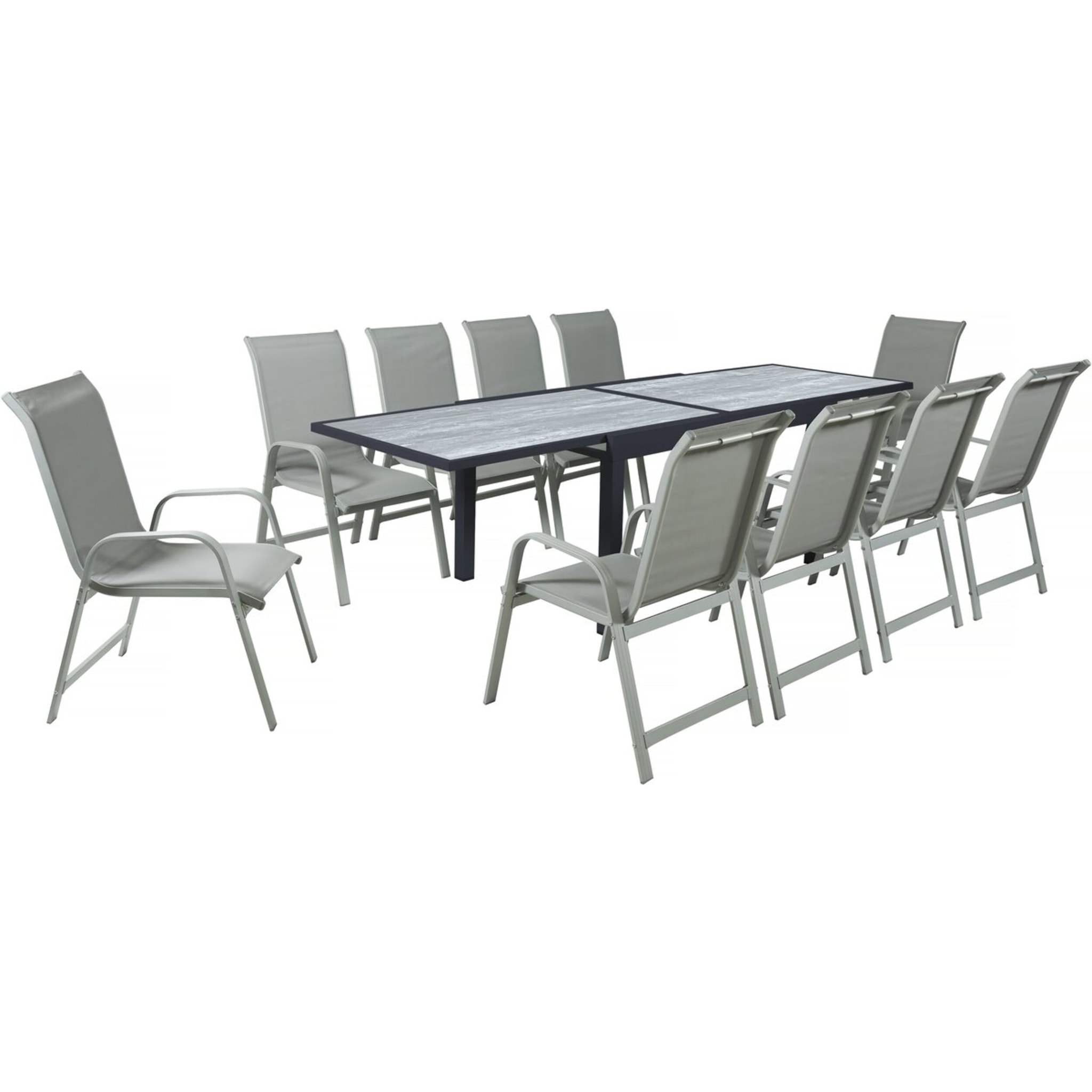 Salon de jardin repas en aluminium extensible "Lagos" - 140/280 x 90 x 76 cm - 10 places - Gris clair