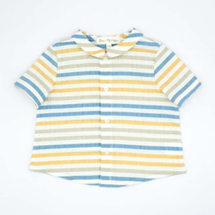 CAMISA MANGA CORTA RAYAS AMARILLA AZUL Y BEIGE