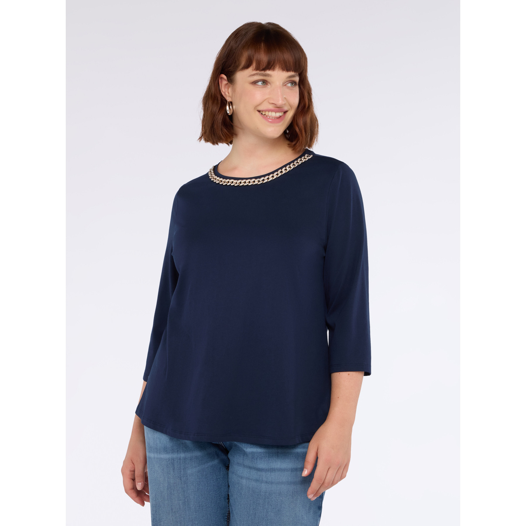 Fiorella Rubino - T-shirt in jersey con catena sullo scollo - Blu