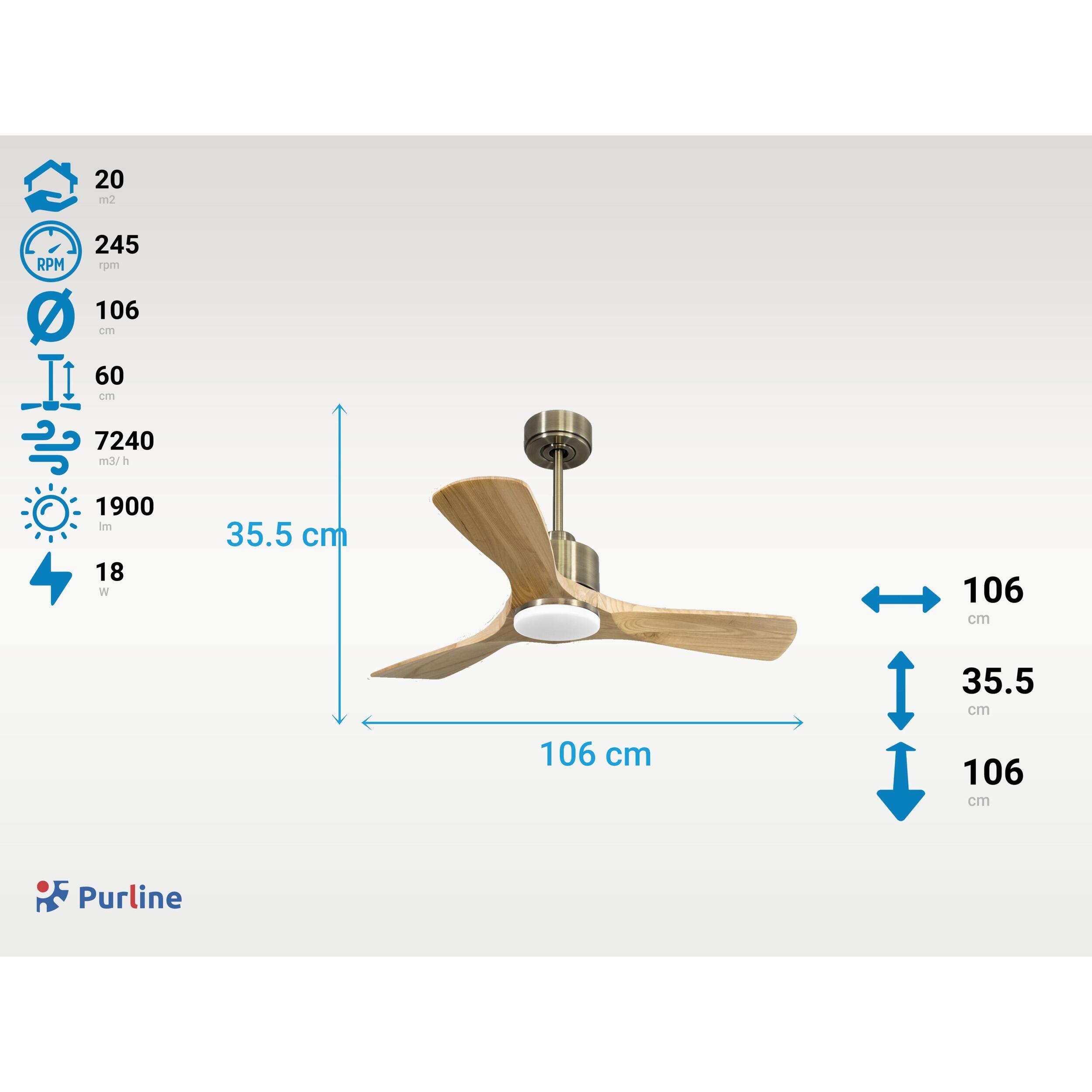 Ventilateur de plafond Réversible  Thermostat Dimmable Wifi Moteur à courant continu Toits en pente Télécommande Lumière à trois tons Hypersilence Mémoire