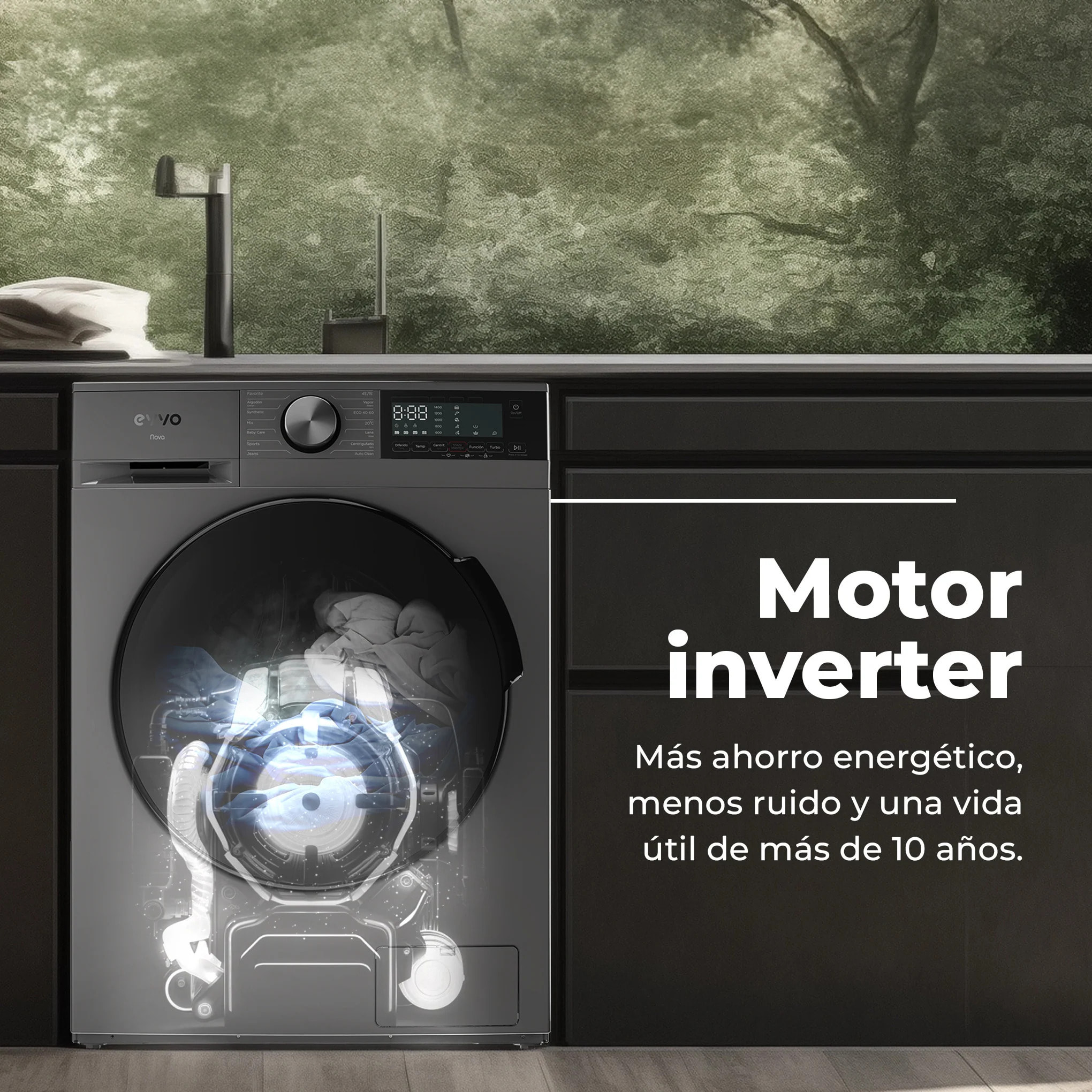 EVVO Lavadora-secadora Nova 10/7X, 10+7 kg, 1350 rpm, Clase A, inverter, vapor Steam Wash, ePROTECT, 14 programas, 15’ rápido, inox