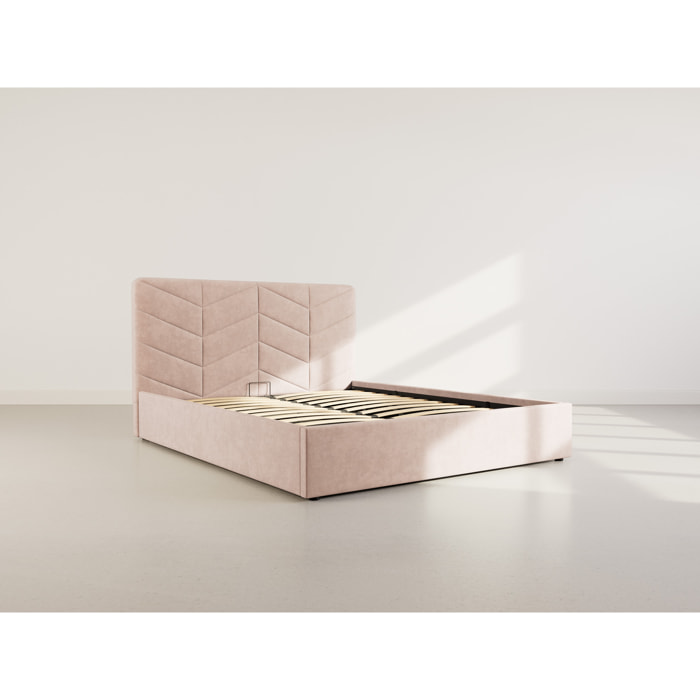 Peonis - lit coffre - 160x200 cm - en velours - sommier inclus - Taupe