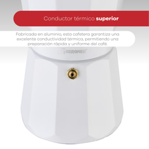 cafetera para 6 tazas en aluminio blanco con mango de madera