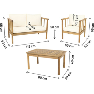 Salon de jardin en bois avec coussins inclus "Milano" - 4 places - Beige